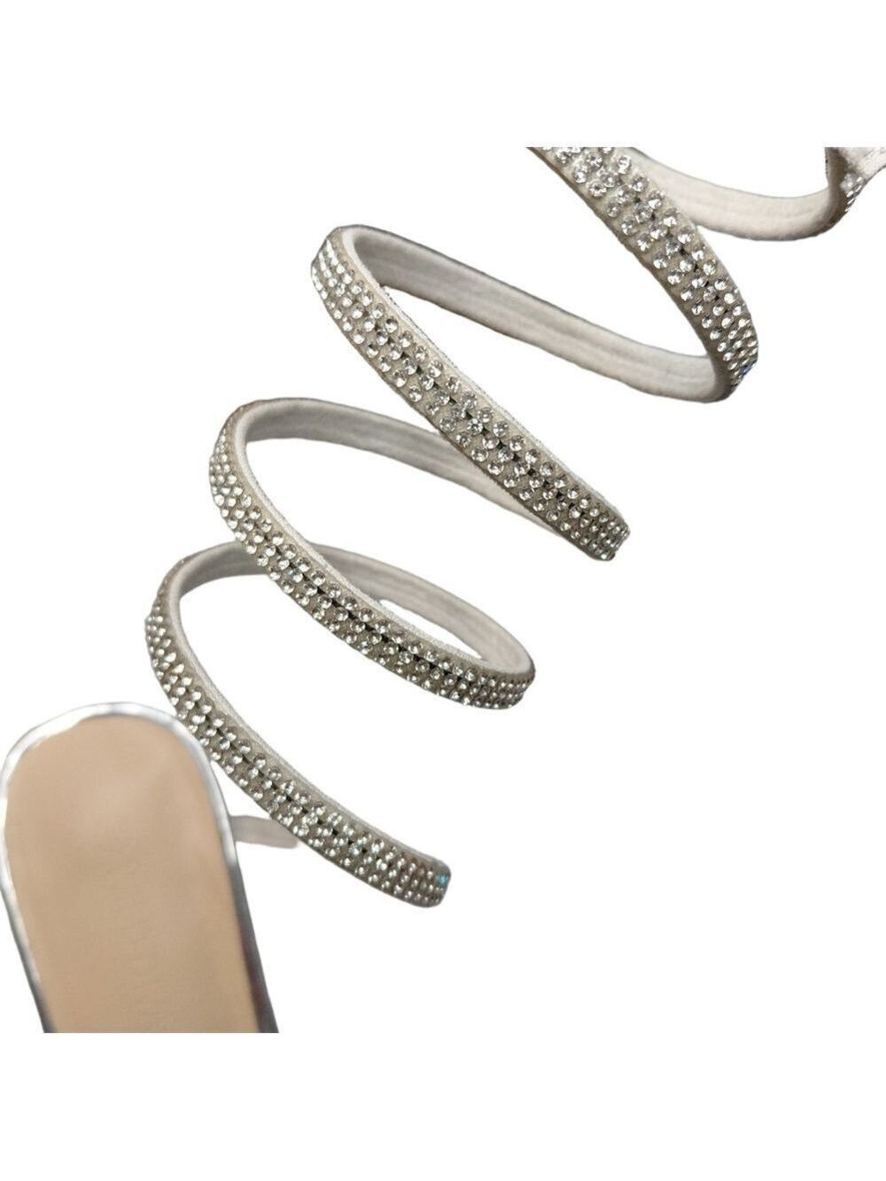 Wild Diva Lounge Rhinestone Bow Wrap Around Heels Silver Spiral leg Size 10 - Picture 4 of 6